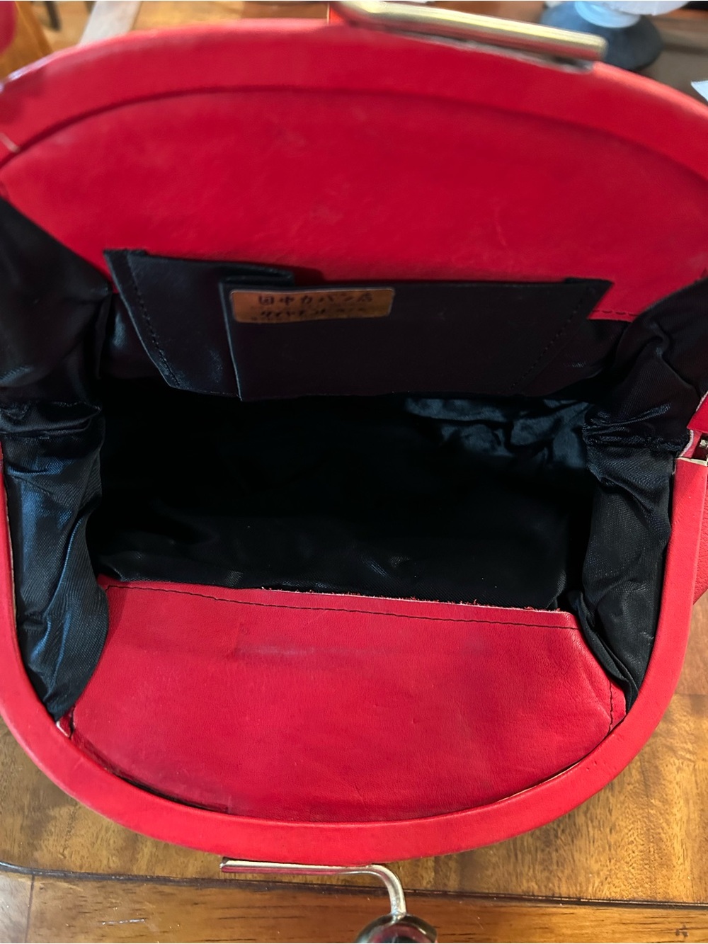 Vintage Red Women's Leather Kiss-Lock Shoulder Bag - Picture 6 of 7